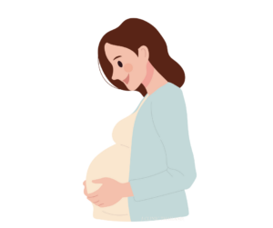 自分の大きなお腹をみている女性