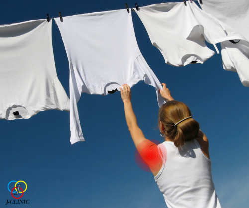 Raising arms and hanging out laundries 