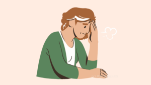 憂鬱そうにうつむく中年女性のイラスト