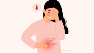 お腹を痛そうにする女性のイラスト